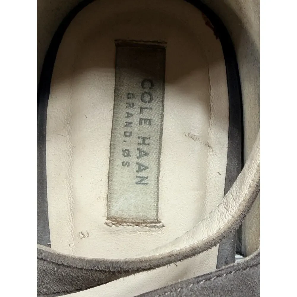 Cole Haan Grand OS Suede Wedge Pumps Taupe Gray Strappy Shoes Women Size 9B